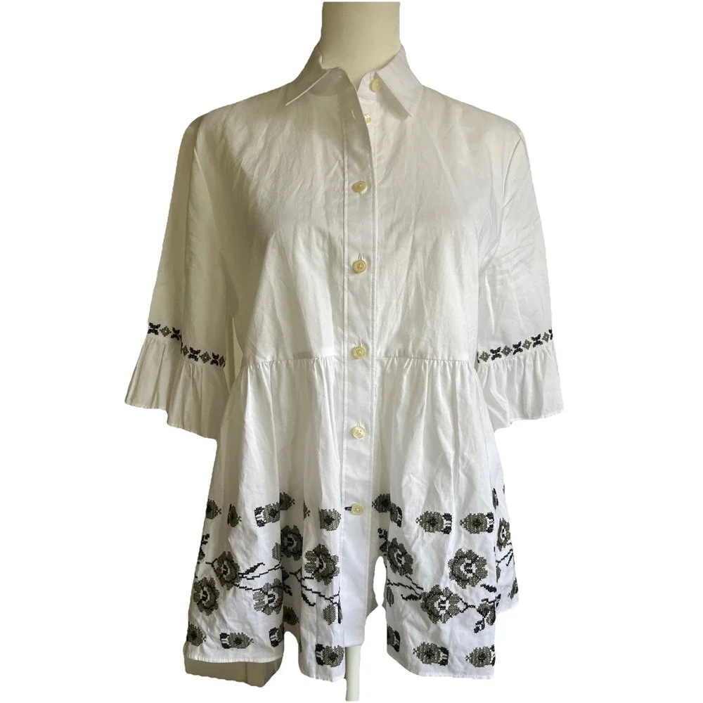 KATE‎ SPADE BROOME STREET SHIRT 100% COTTON EMBROIDERED Size Small